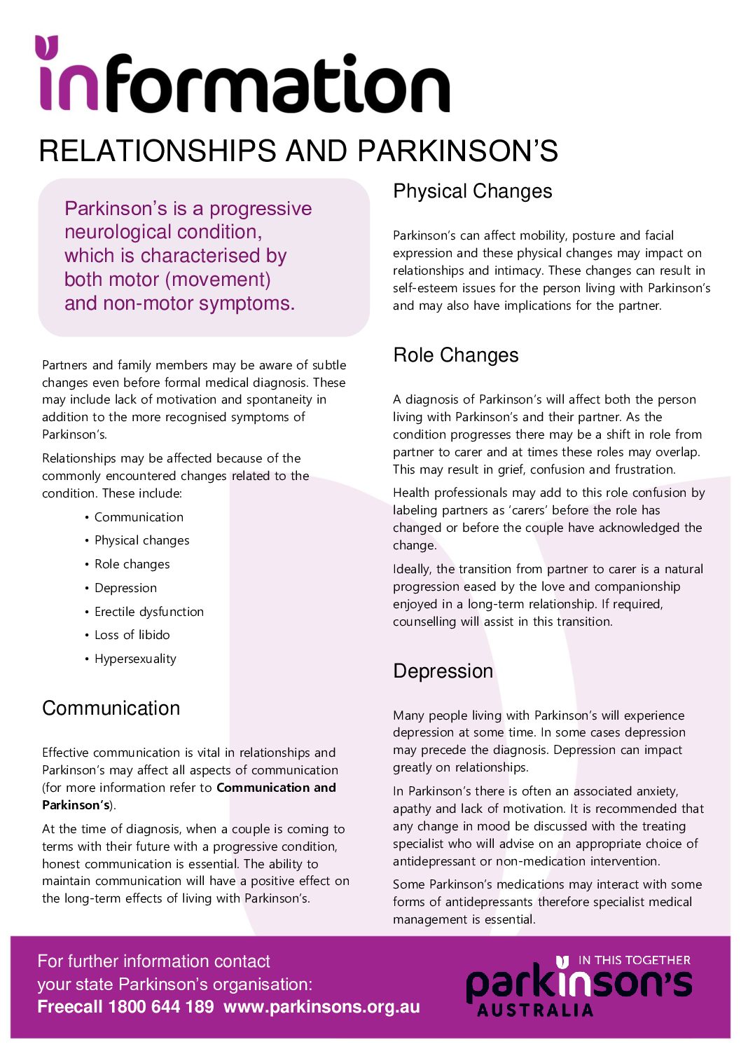 Fact Sheet 25 Relationships And Parkinsons Parkinsons Nsw 7219